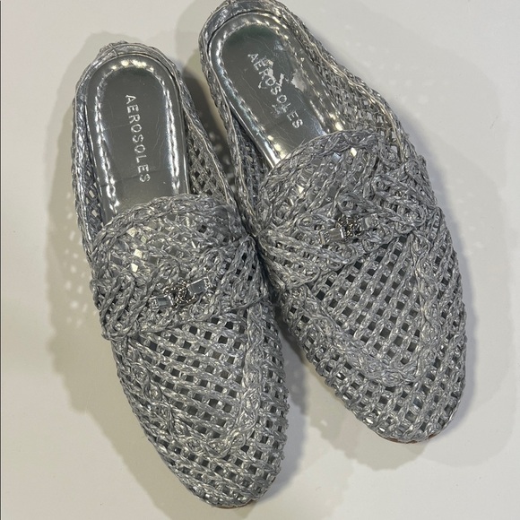 AEROSOLES Shoes - AEROSOLES Women's Metallic Silver Flats, Hannah Rafia, 8